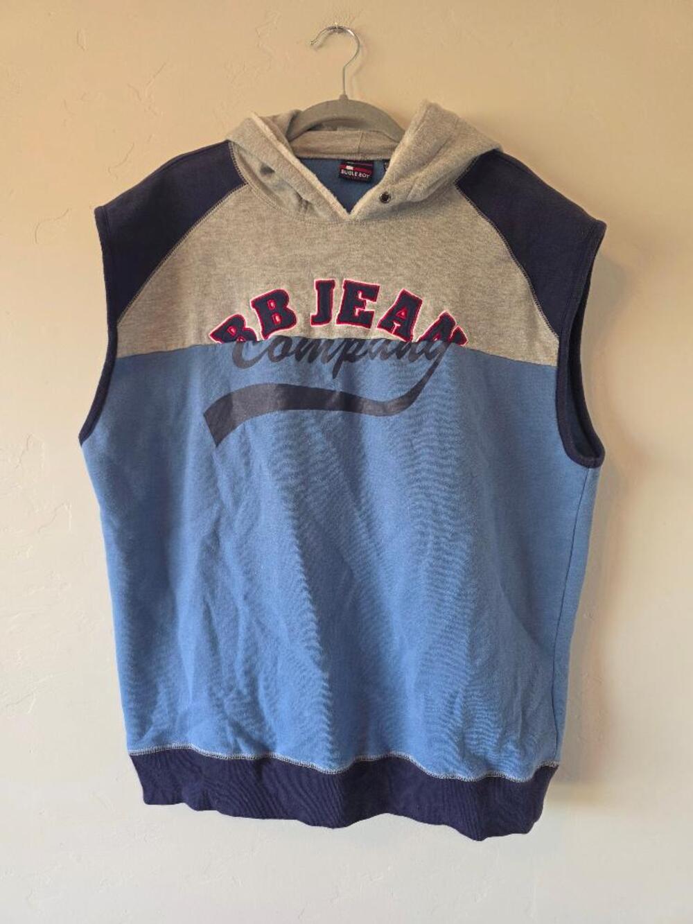 Vintage Bugle Boy Sleeveless Hoodie Vest Colorblock Mens L Y2K